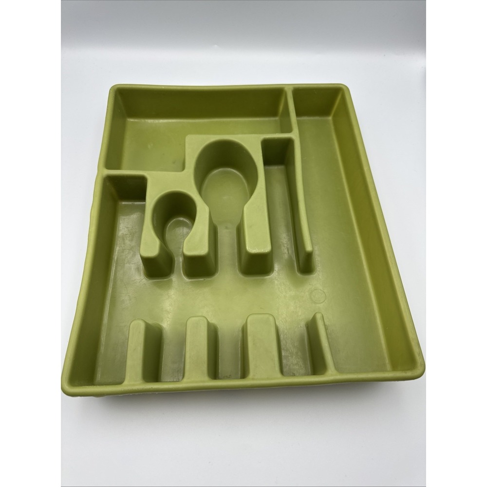 RUBBERMAID 6 Compartment Utensil Silverware Tray Organizer Avocado Green VTG